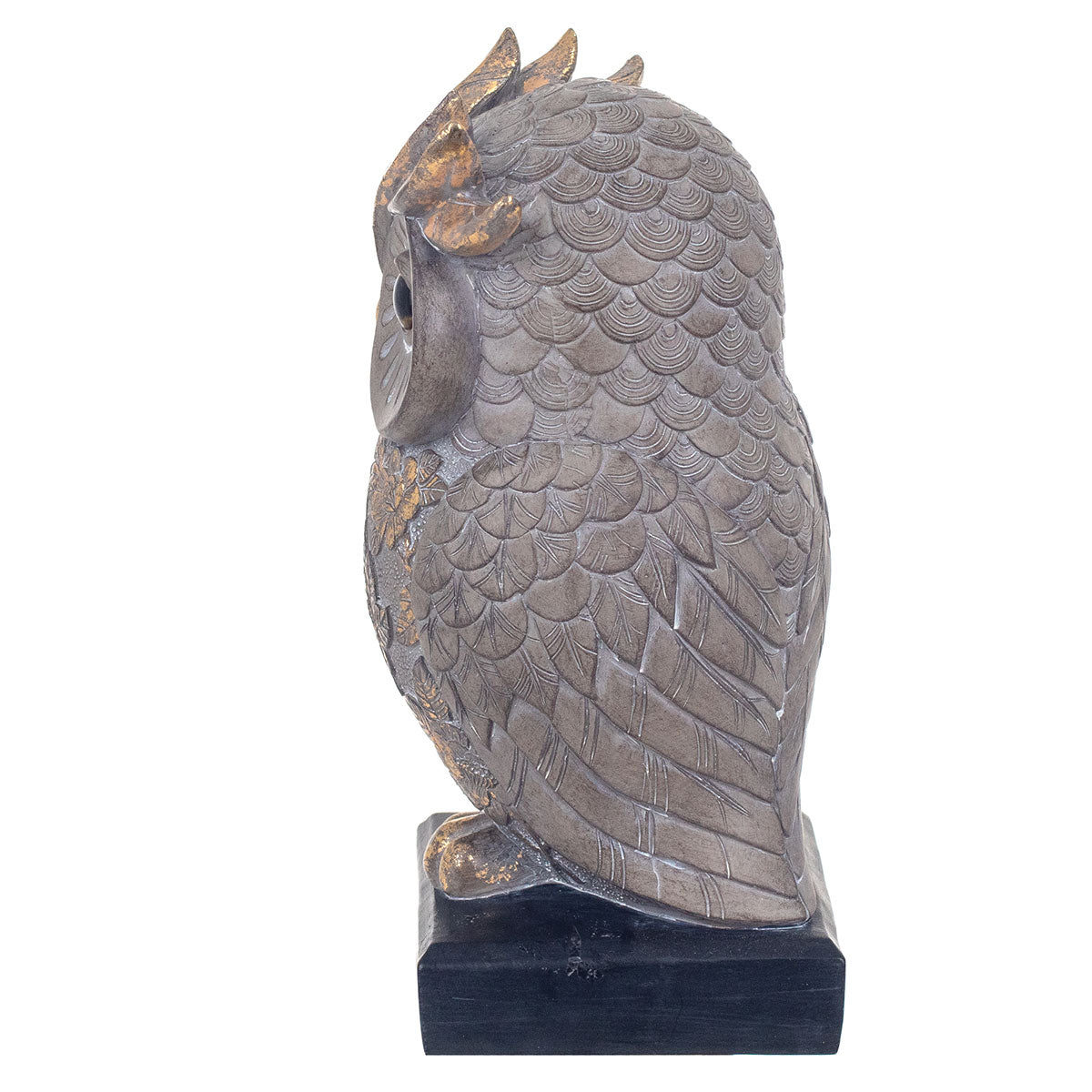Búho Gris/Dorado Pedestal Pequeño