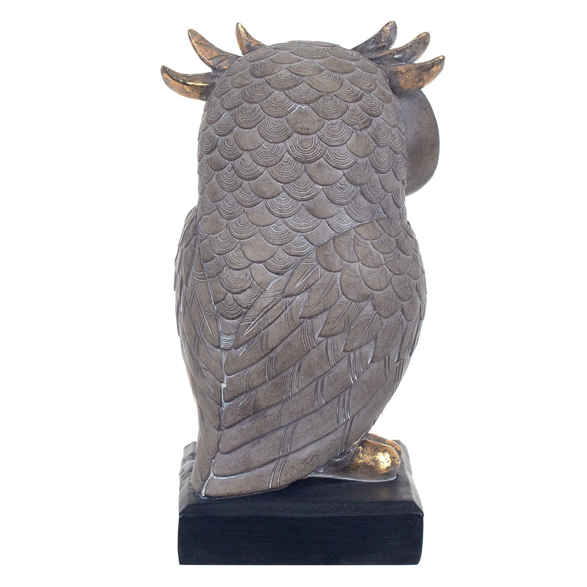 Búho Gris/Dorado Pedestal Pequeño