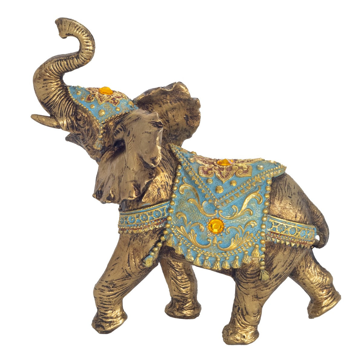 Elefante Dorado Manto Turquesa
