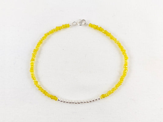 Pulsera Bolitas Plata y Cristal Amarillo