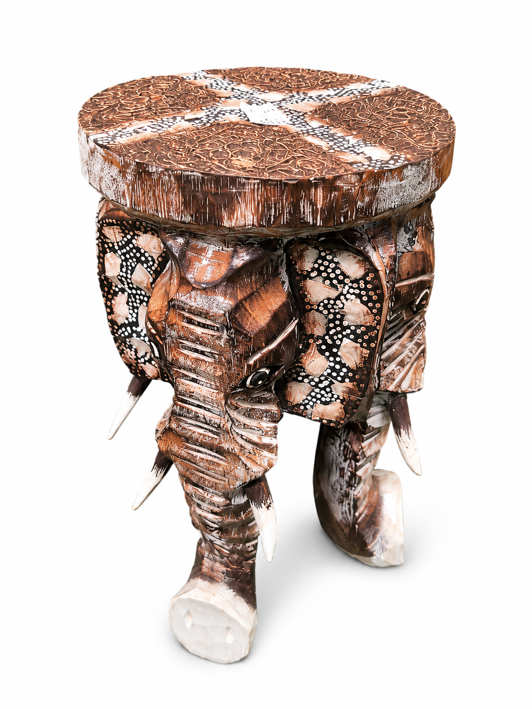 Taburete Madera Tallado Elefante