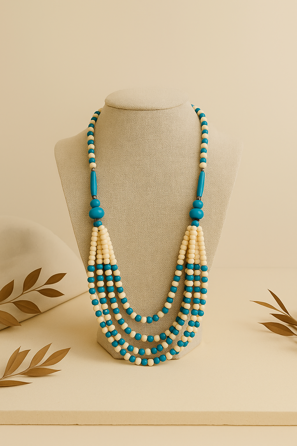 Collar India Resina Azul/Beig
