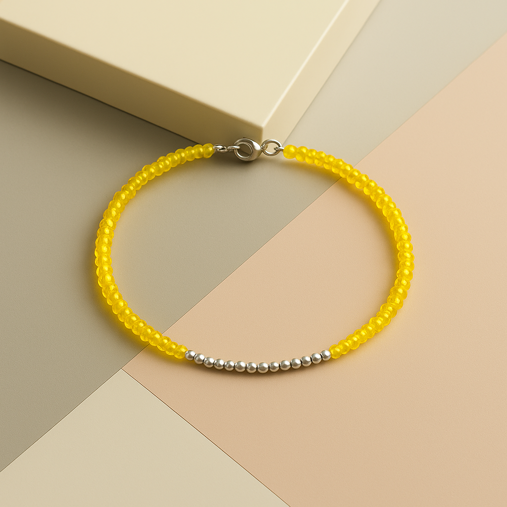 Pulsera Bolitas Plata y Cristal Amarillo