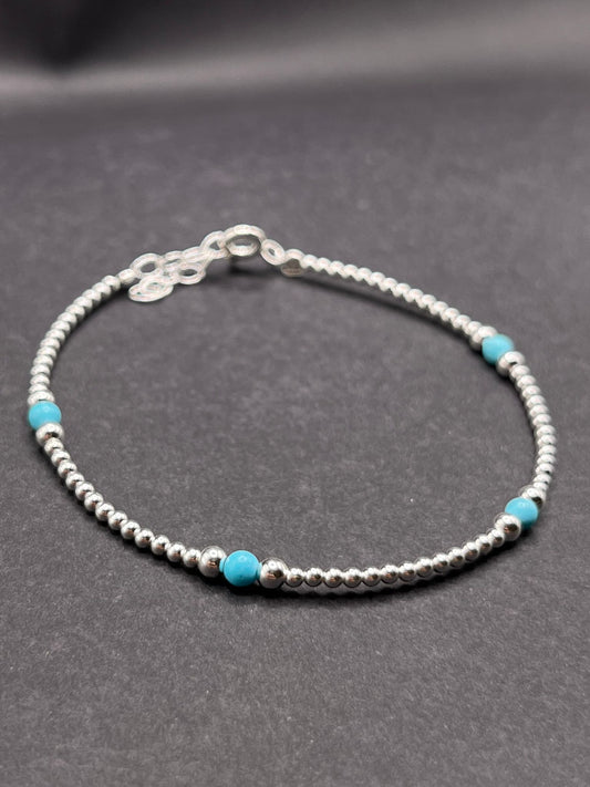 Pulsera Plata Bolitas Azules
