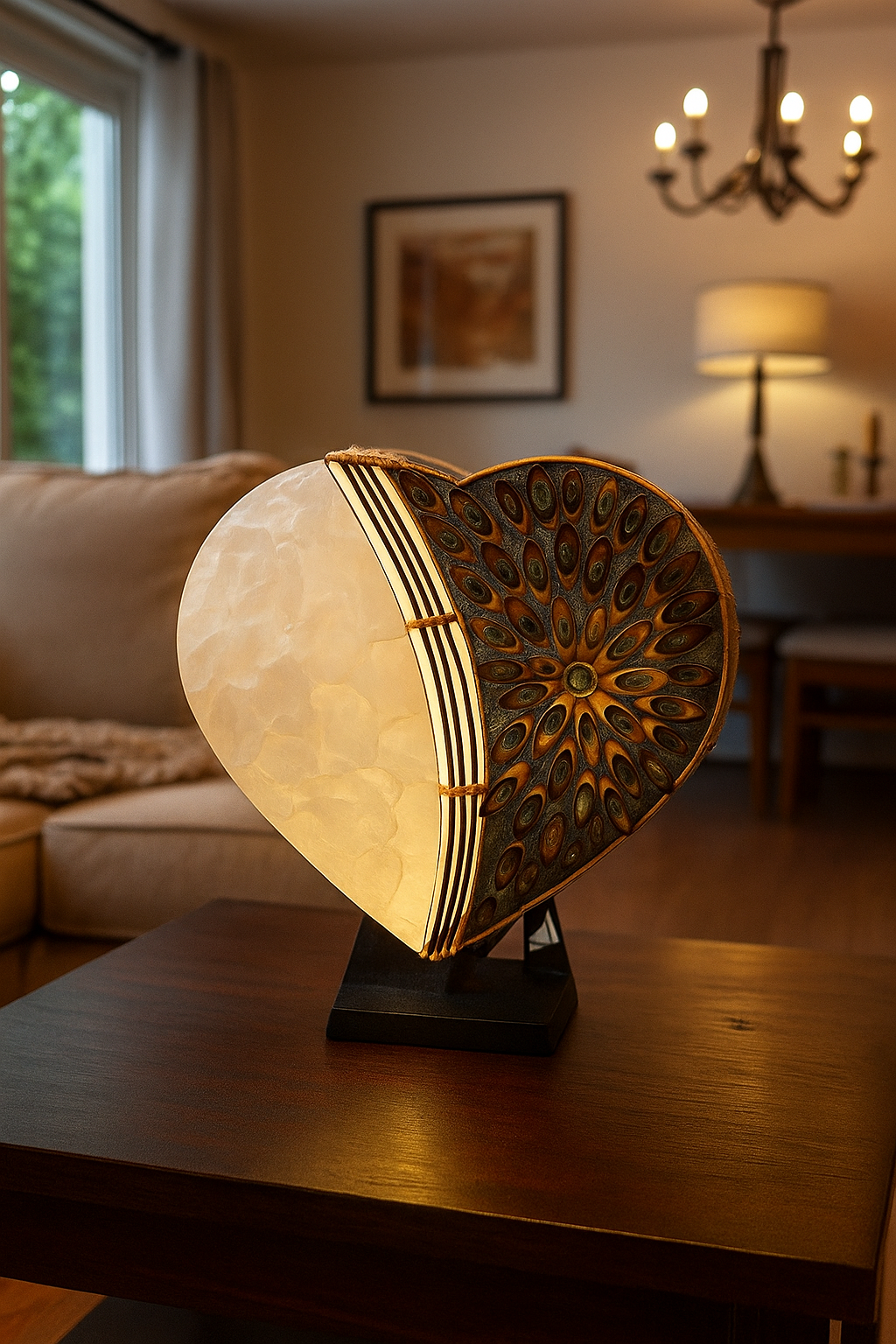 Ilumina tu hogar con arte: Lámpara Corazón Nácar