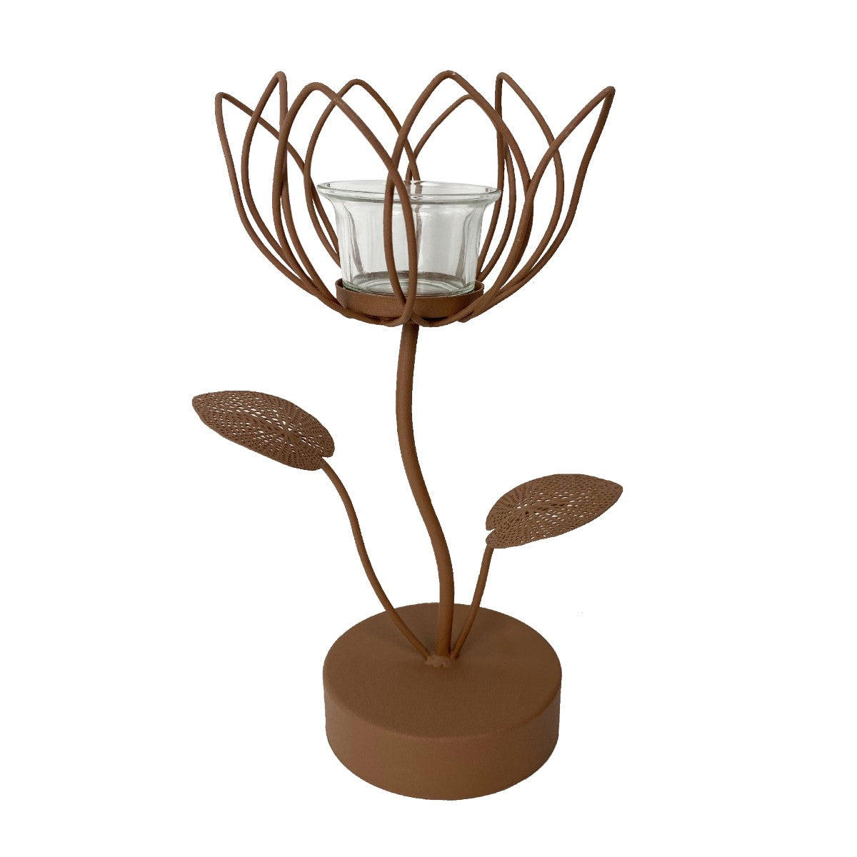 Portavela Flor Metal con Vidrio