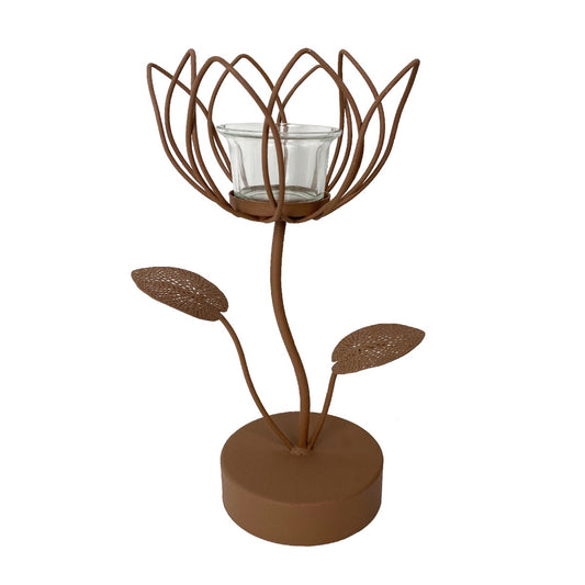Portavela Flor Metal con Vidrio