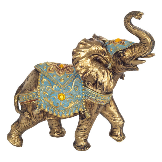 Elefante Dorado Manto Turquesa