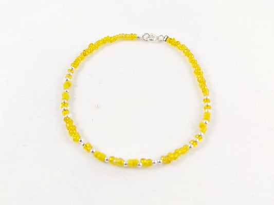 Pulsera Bolitas Plata y Cristal Amarillo