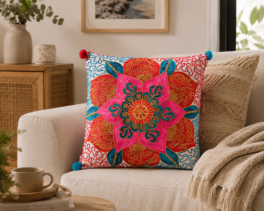 Cojin Mandala Azul/Rojo