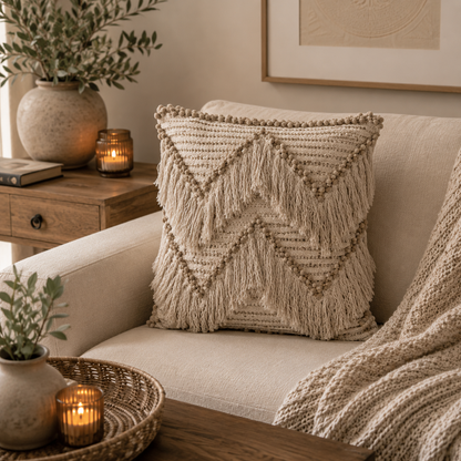 Cojín Algodón Beige Triángulos