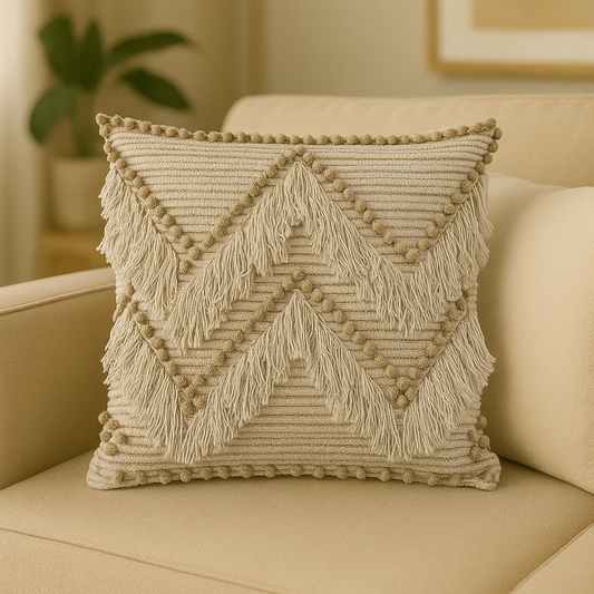 Cojín Algodón Beige Triángulos